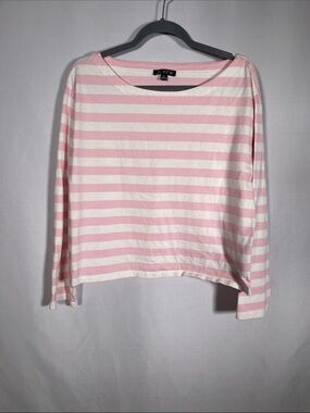 J. CREW WOMENS PINK WHITE STRIPE BOATNECK TOP BLOUSE BP033 MEDIUM